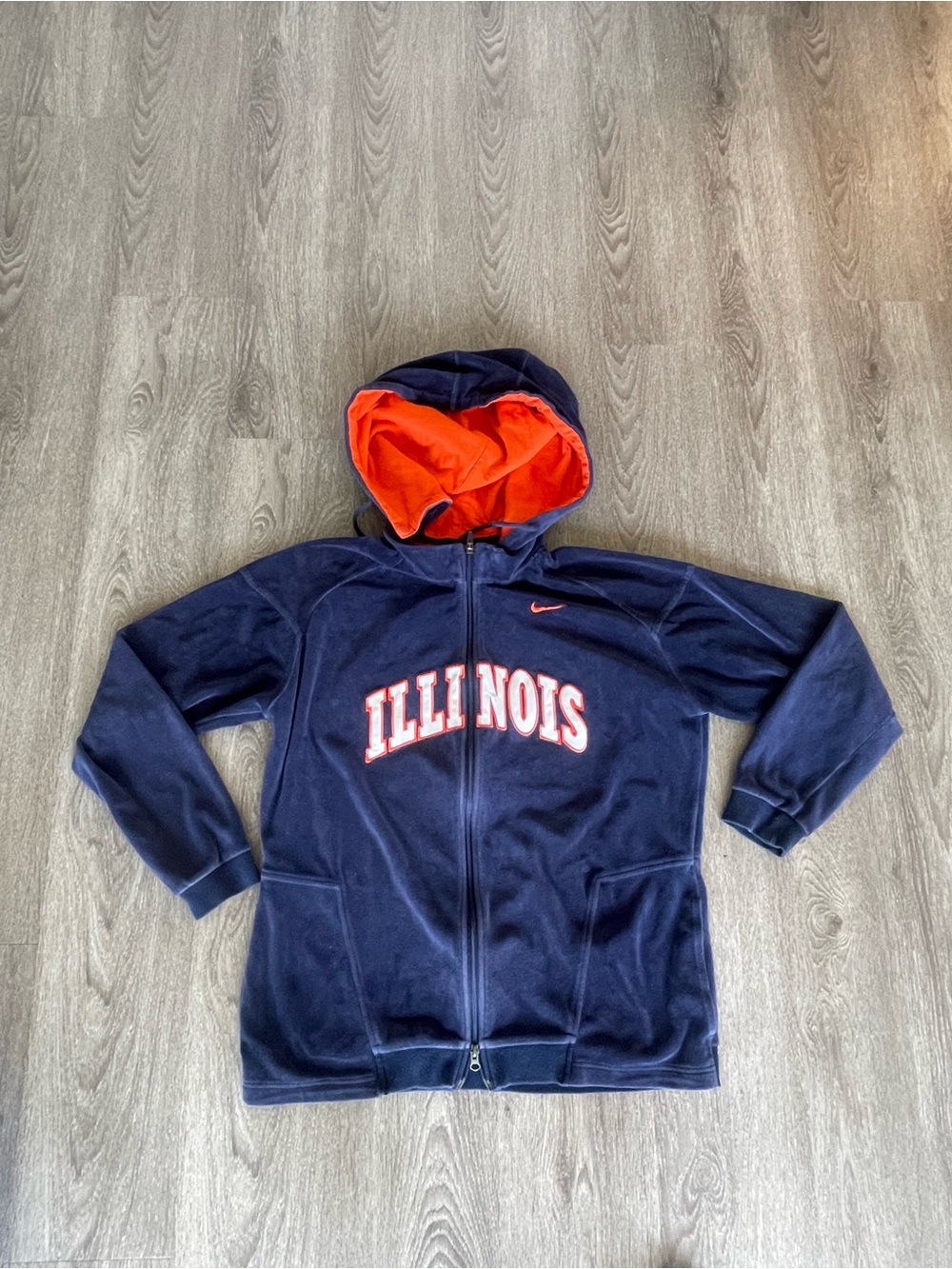 Nike Fighting Illini Suede Snap-on Hoodie Women’s XL Navy Orange Nike Team